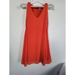 Moonlight Womens Sleeveless Orange A-Line Dress Medium V-Neck Sheer Side Panels